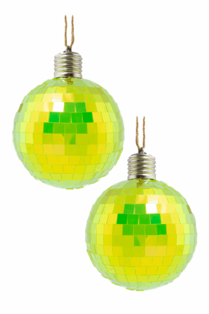 2x Discobal 10 cm Kerstbal LED Discobol Iridescent Geel
