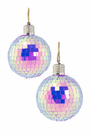 2x Discobal 10 cm Kerstbal LED Discobol Iridescent Paars