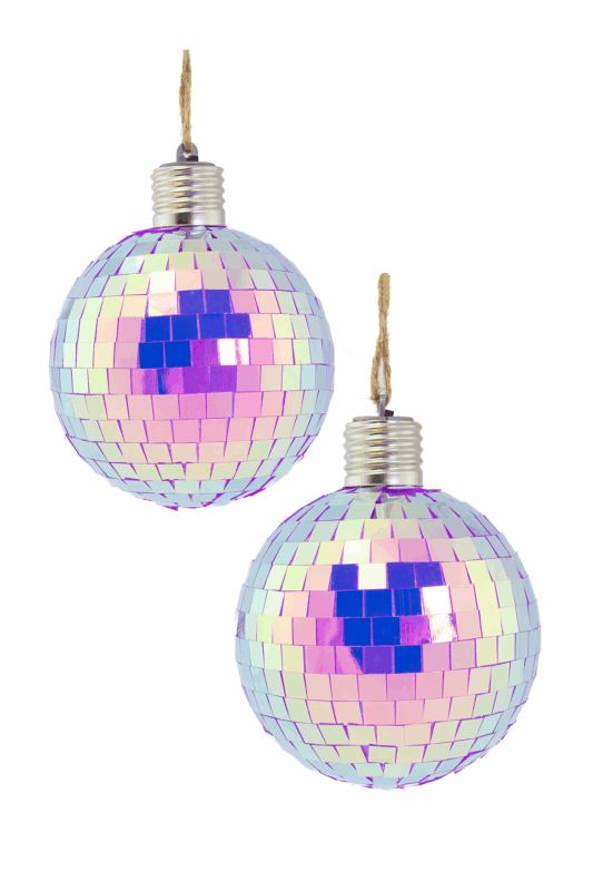 2x Discobal 10 cm Kerstbal LED Discobol Iridescent Paars
