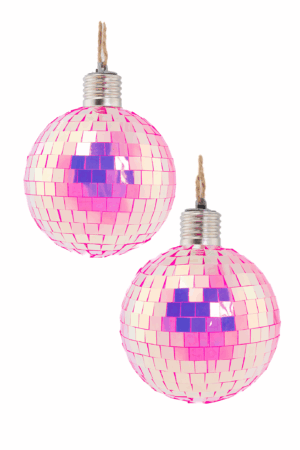 2x Discobal 10 cm Kerstbal LED Discobol Iridescent Roze