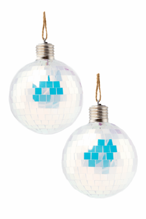 2x Discobal 10 cm Kerstbal LED Discobol Iridescent Zilver