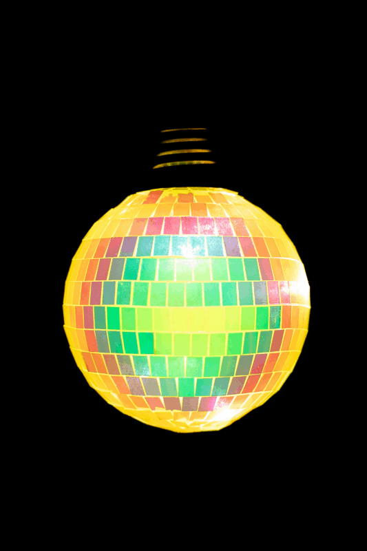 2x Discobal 8 cm Kerstbal LED Discobol Iridescent Geel 1