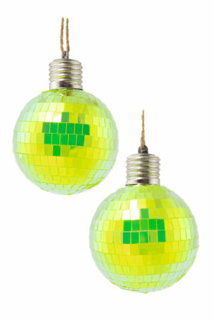 2x Discobal 8 cm Kerstbal LED Discobol Iridescent Geel