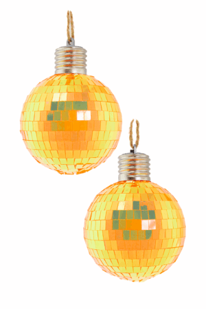 2x Discobal 8 cm Kerstbal LED Discobol Iridescent Oranje
