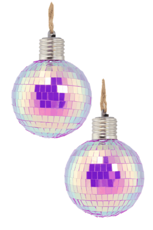 2x Discobal 8 cm Kerstbal LED Discobol Iridescent Paars
