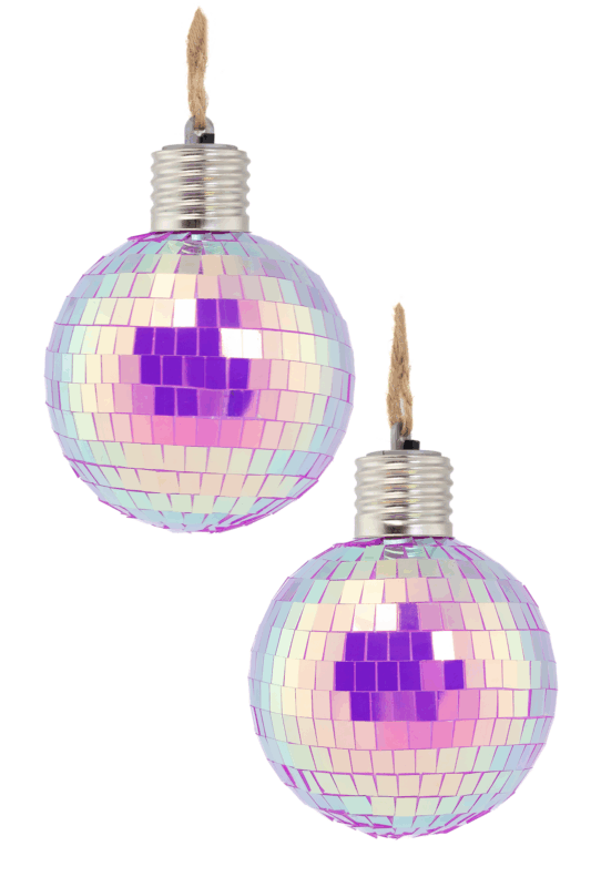 2x Discobal 8 cm Kerstbal LED Discobol Iridescent Paars
