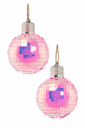 2x Discobal 8 cm Kerstbal LED Discobol Iridescent Roze