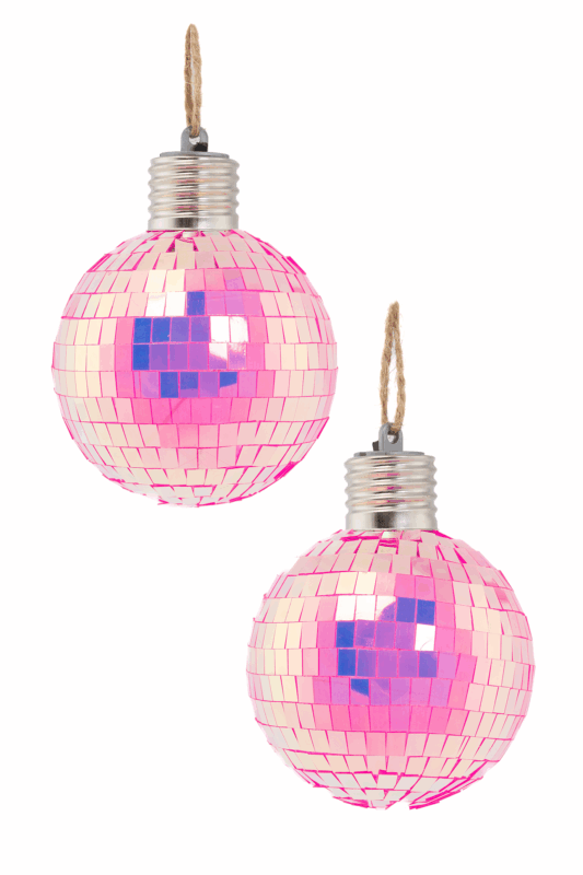 2x Discobal 8 cm Kerstbal LED Discobol Iridescent Roze
