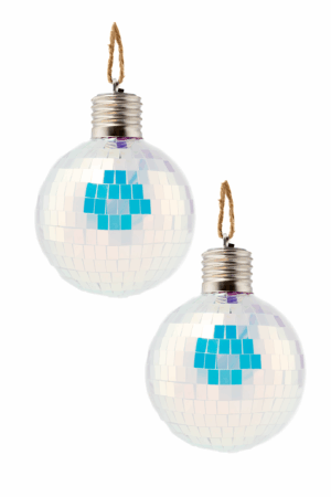 2x Discobal 8 cm Kerstbal LED Discobol Iridescent Zilver