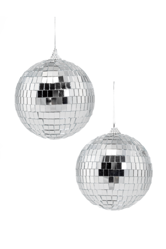 2x Kleine Discobal 10 cm Kerstbal Spiegelbol Discobol Spiegeltjes Disco Zilver