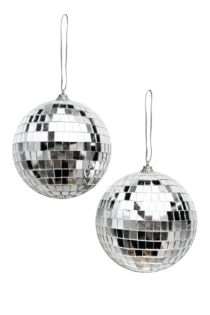 2x Kleine Discobol 10 cm Kerstbal Spiegelbol Discobal Spiegeltjes Disco Zilver