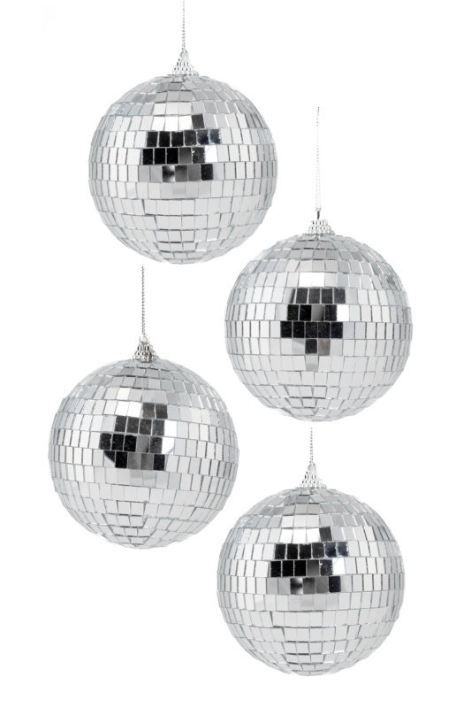 4x Kleine Discobal 10 cm Kerstbal Spiegelbol Discobol Spiegeltjes Disco Zilver