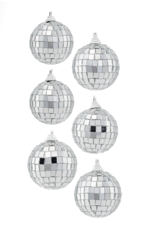 6x Kleine Discobal 5 cm Kerstbal Spiegelbol Discobol Spiegeltjes Disco Zilver