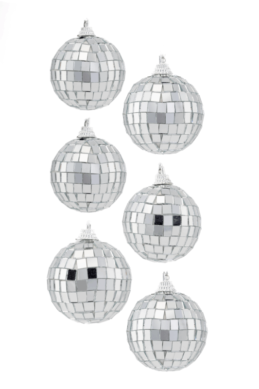 6x Kleine Discobal 5 cm Kerstbal Spiegelbol Discobol Spiegeltjes Disco Zilver