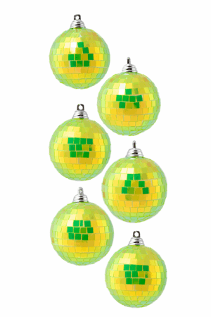 6x Kleine Discobal 6 cm Kerstbal Spiegelbol Discobol Iridescent Geel