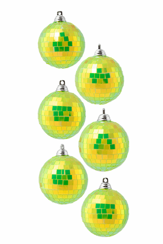 6x Kleine Discobal 6 cm Kerstbal Spiegelbol Discobol Iridescent Geel