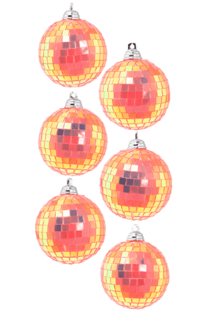 6x Kleine Discobal 6 cm Kerstbal Spiegelbol Discobol Iridescent Oranje