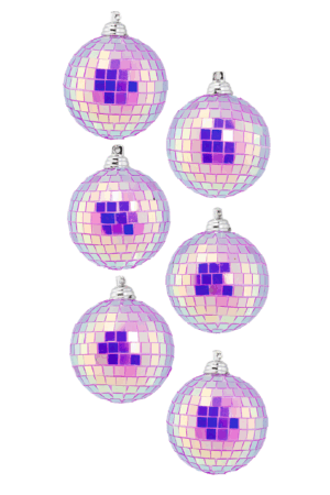 6x Kleine Discobal 6 cm Kerstbal Spiegelbol Discobol Iridescent Paars
