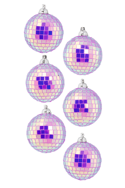 6x Kleine Discobal 6 cm Kerstbal Spiegelbol Discobol Iridescent Paars