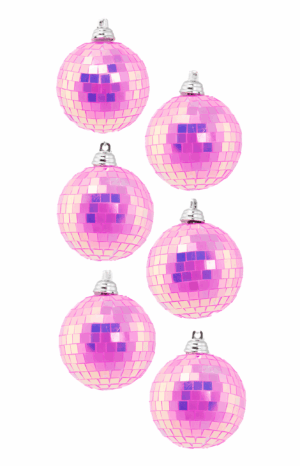 6x Kleine Discobal 6 cm Kerstbal Spiegelbol Discobol Iridescent Roze