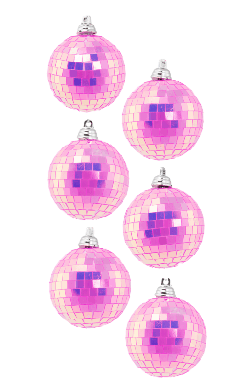 6x Kleine Discobal 6 cm Kerstbal Spiegelbol Discobol Iridescent Roze