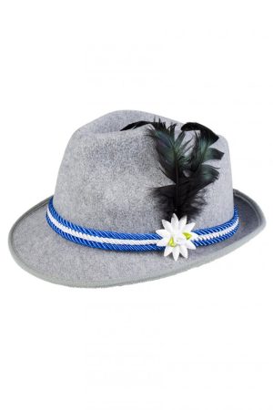 Tiroler hoed grijs blauw edelweiss Oktoberfest