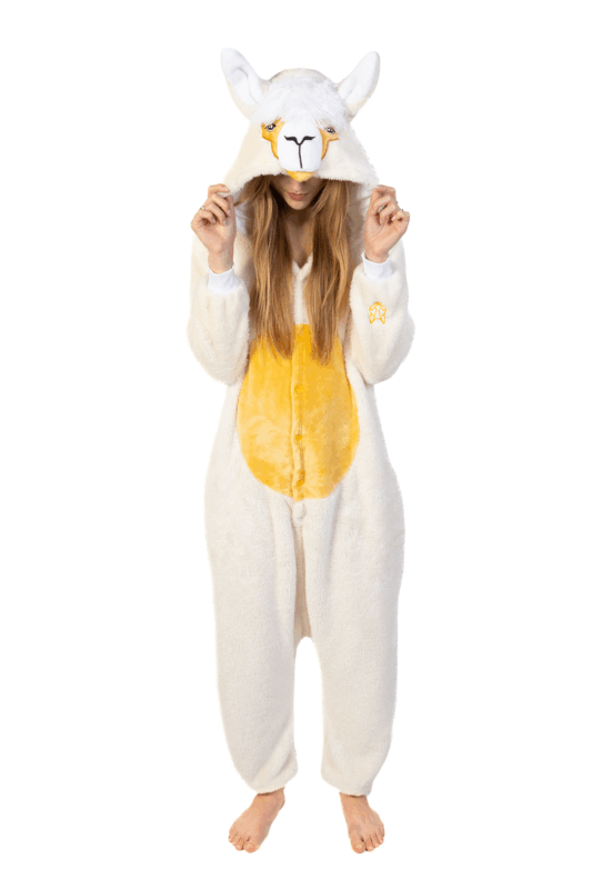 Alpaca Onesie Lama Pak Bruin Beige Kostuum Huispak Volwassenen 2