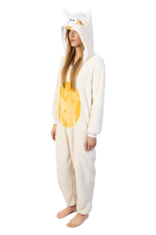 Alpaca Onesie Lama Pak Bruin Beige Kostuum Huispak Volwassenen 3