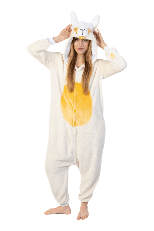 Alpaca Onesie Lama Pak Bruin Beige Kostuum Huispak Volwassenen