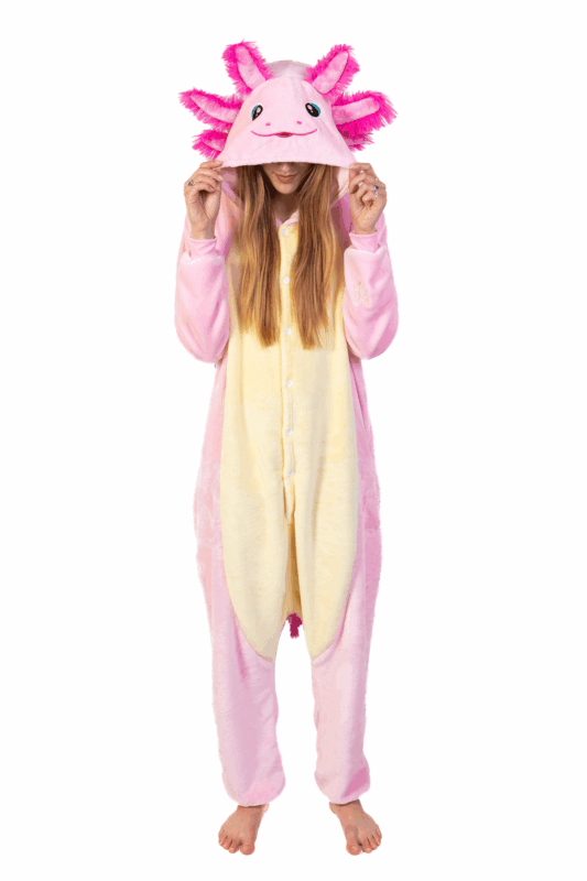 Axolotl Onesie Salamander Pak Roze Vis Kostuum Carnavalspak Dames Heren 1