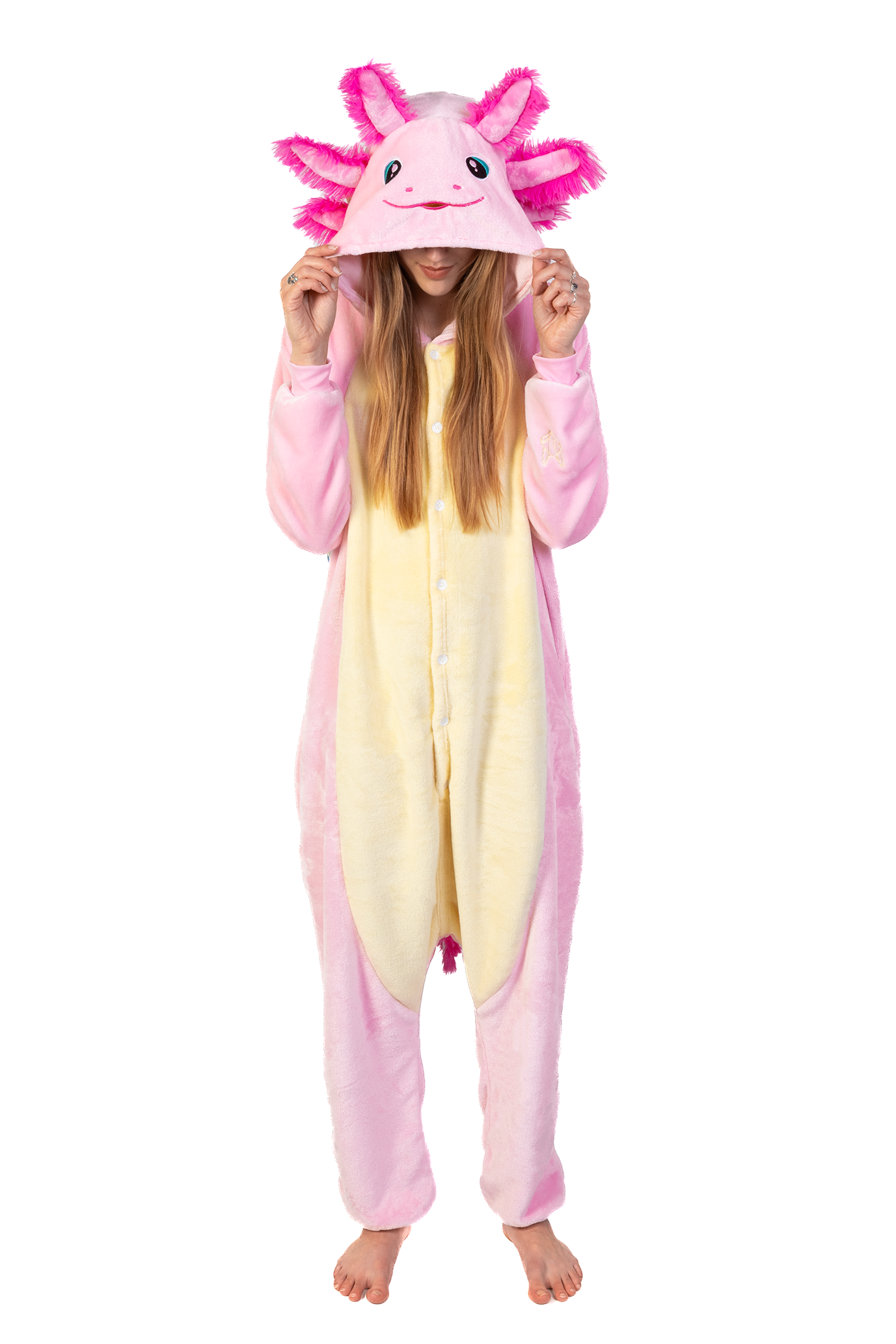 Axolotl Onesie Salamander Pak Roze Vis Kostuum Carnavalspak Dames Heren 1