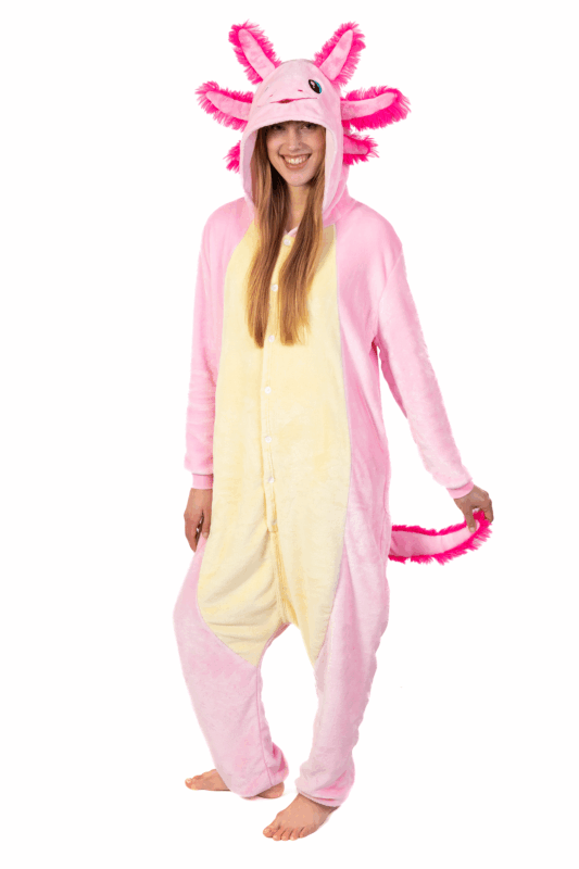 Axolotl Onesie Salamander Pak Roze Vis Kostuum Carnavalspak Dames Heren