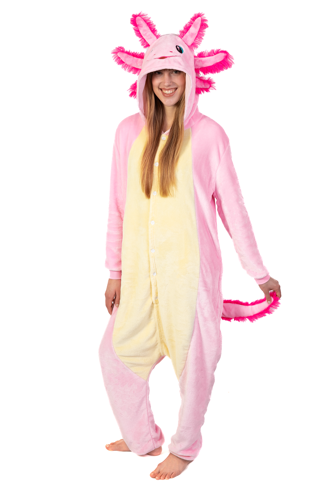 Axolotl Onesie Salamander Pak Roze Vis Kostuum Carnavalspak Dames Heren