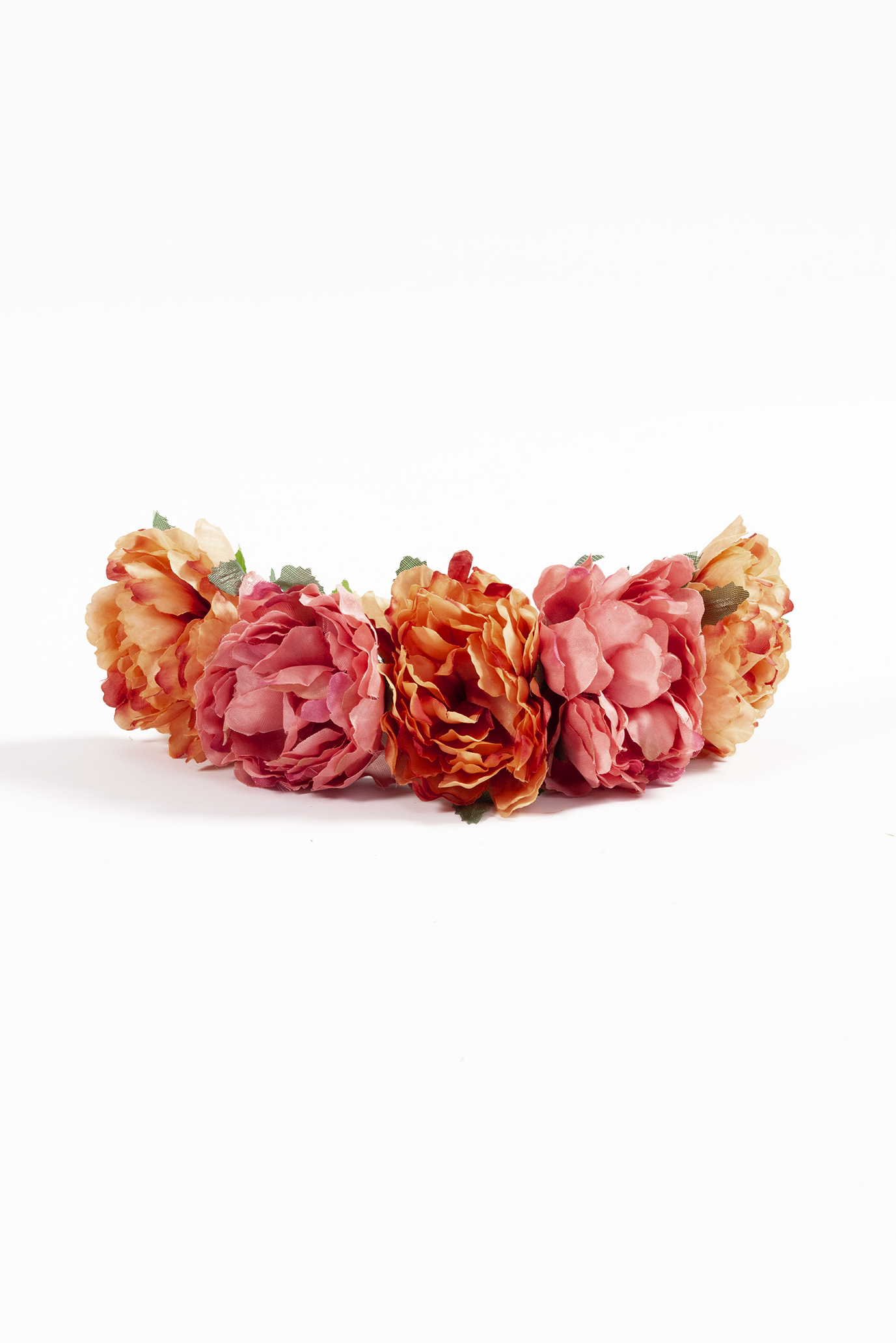 Bloemenkrans haar pioenrozen oranje en roze bloemen haarband 6