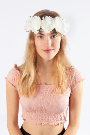Bloemenkrans haar pioenrozen wit bloemen haarband peony