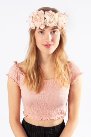 Bloemenkrans haar pioenrozen wit roze bloemen haarband