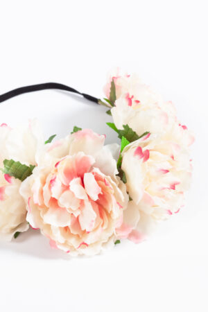 Bloemenkrans haar pioenrozen wit roze bloemen haarband