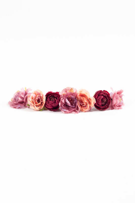 Bloemenkrans haar vintage bordeauxrood oudroze bloemen haarband