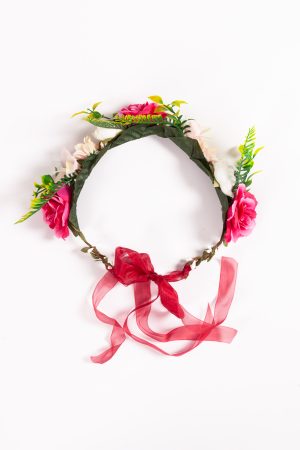 Bloemenkrans roze jungle bloemetjes haarband