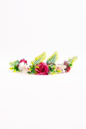 Bloemenkrans roze jungle bloemetjes haarband