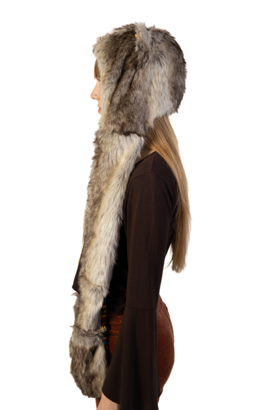 Bruine Wolf Navajo Hood Muts Sjaal Wanten Oortjes Indiaan 5