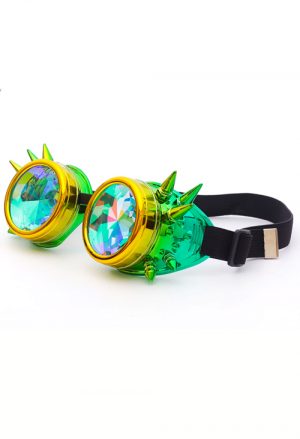 Caleidoscoop bril goggles geel groen spikes