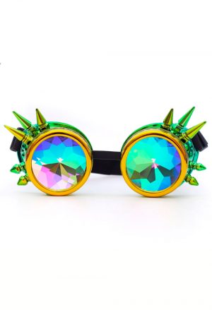 Caleidoscoop bril goggles geel groen spikes
