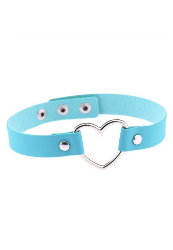 Choker blauw leer hartje halsband ketting1