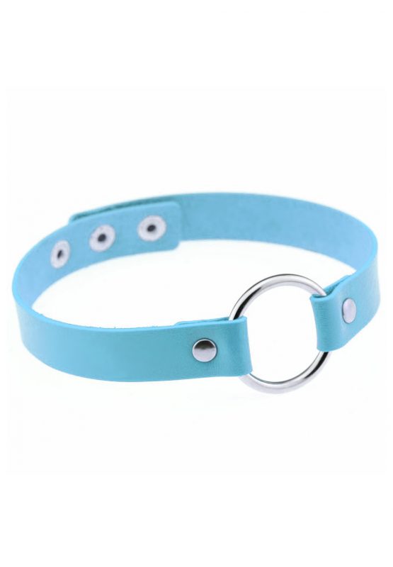 Choker blauw leer ring halsband ketting