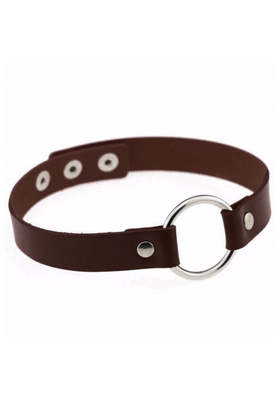 Choker donkerbruin leer ring halsband ketting