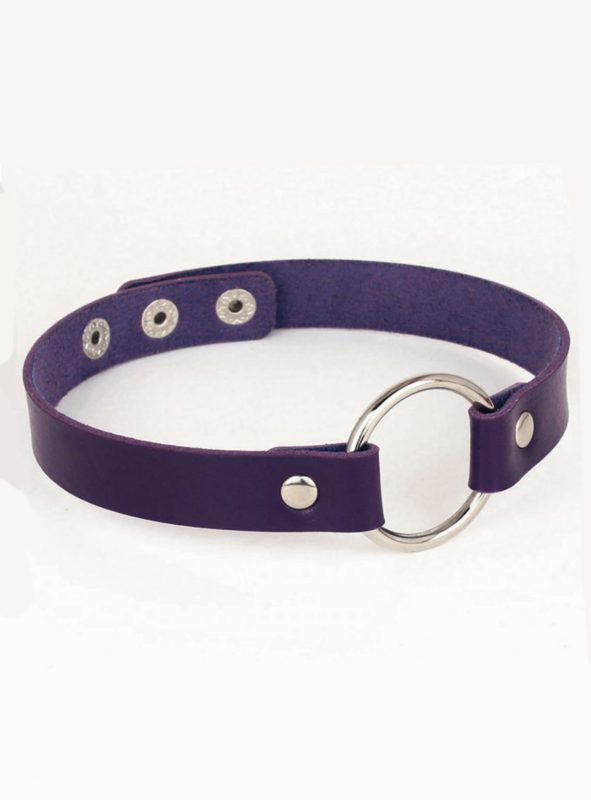Choker donkerpaars leer ring halsband