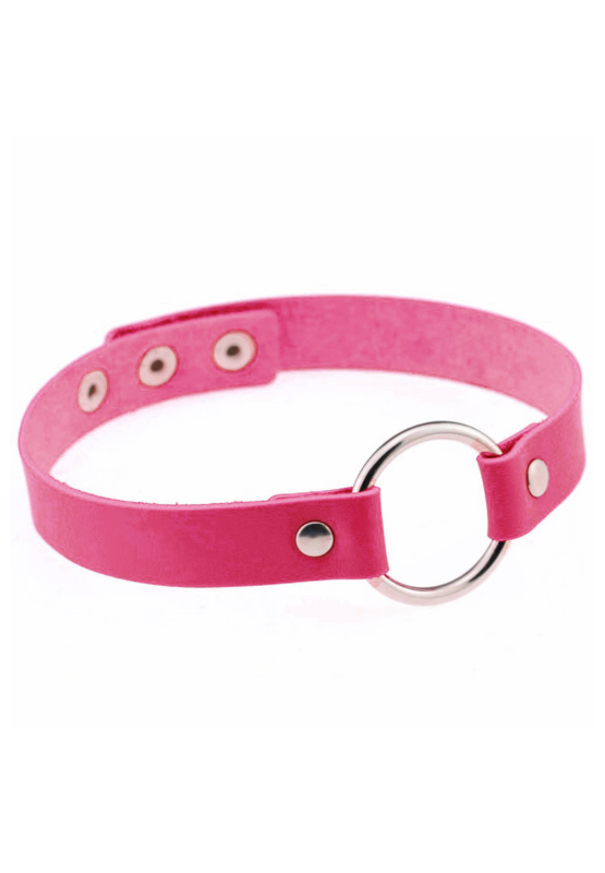 Choker donkerroze leer ring halsband ketting