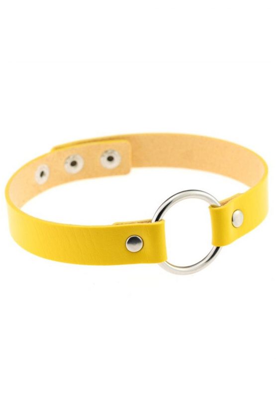 Choker geel leer ring halsband ketting