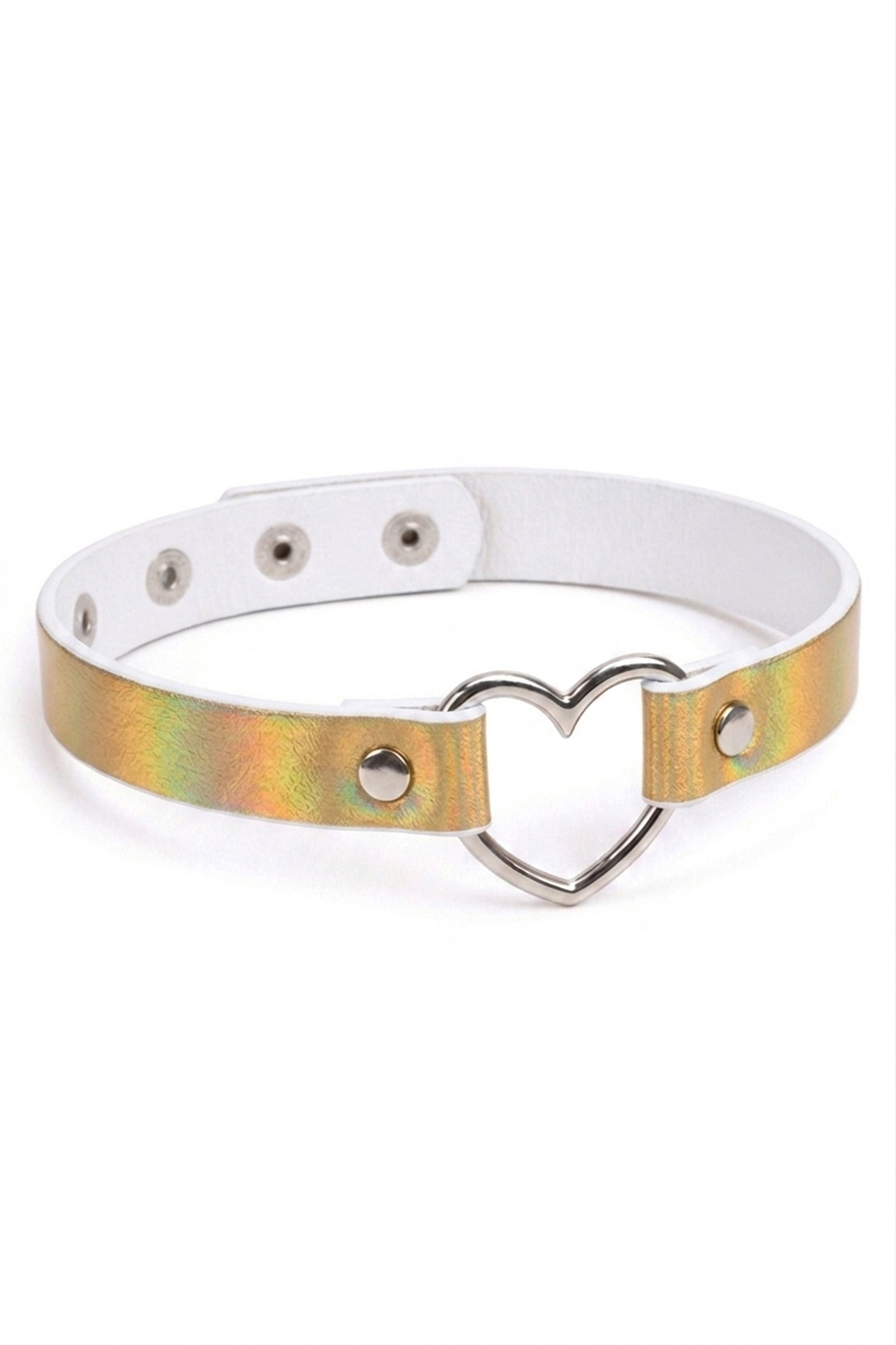 Choker goud hartje lederlook ketting halsband holografisch iridescent